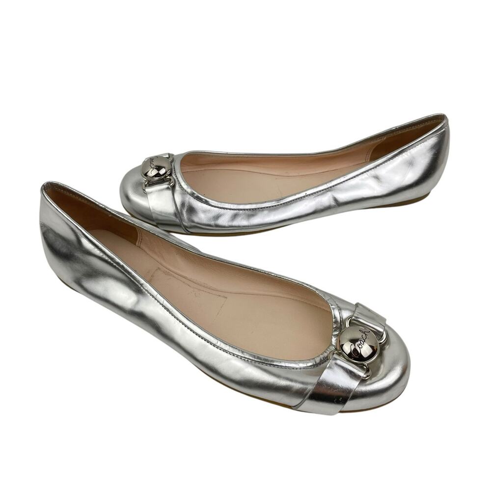 Coach Silver Metallic Leather Ballet Flats